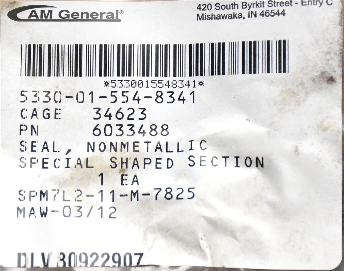 Seal Hard Door Seal Nonmetallic HMMWV